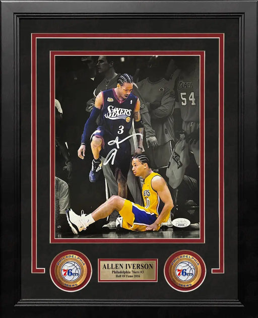 Allen Iverson Standing Over Lue Philadelphia 76ers Autographed 8’’ x 10’’ Framed Blackout Photo Autographed Framed
