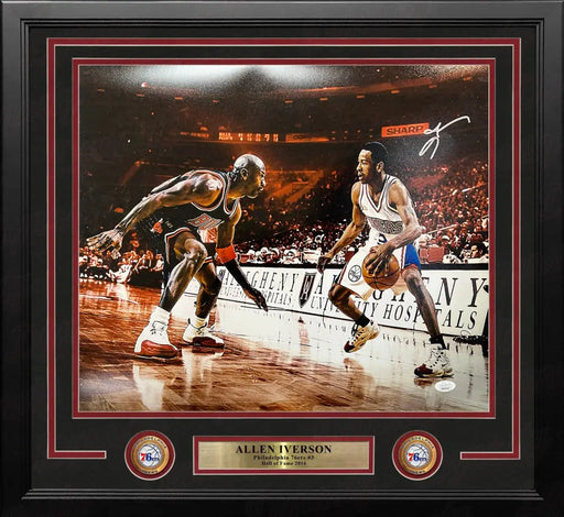 Allen Iverson v Michael Jordan Philadelphia 76ers Autographed Framed Photo - JSA Authenticated 8x10 Framed Photo