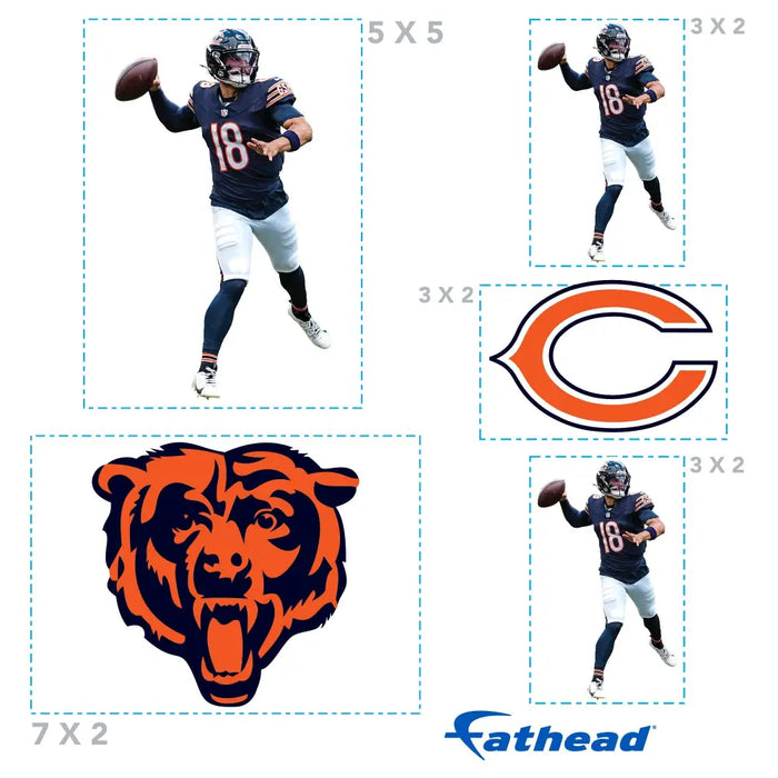 Caleb Williams - 5 Minis (Mixed Sizes) - Official NFL - Chicago Bears - Reusable Vinyl Decals 5 Decals (7’’W x 5’’H)