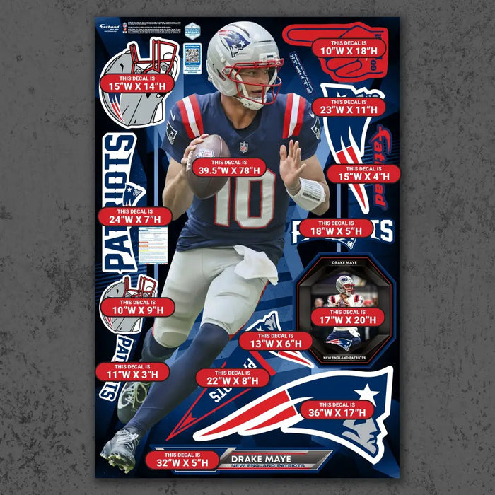 Drake Maye - RealBig Collection - Official NFL - New England Patriots - Reusable Vinyl Wall Decals Vinyl Die-Cut