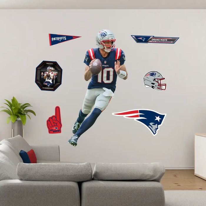 Drake Maye - RealBig Collection - Official NFL - New England Patriots - Reusable Vinyl Wall Decals LARGE (Life-Size)