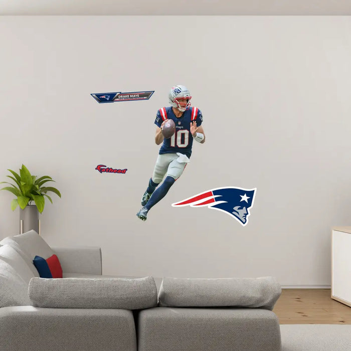 Drake Maye - RealBig Collection - Official NFL - New England Patriots - Reusable Vinyl Wall Decals MEDIUM +3 Decals