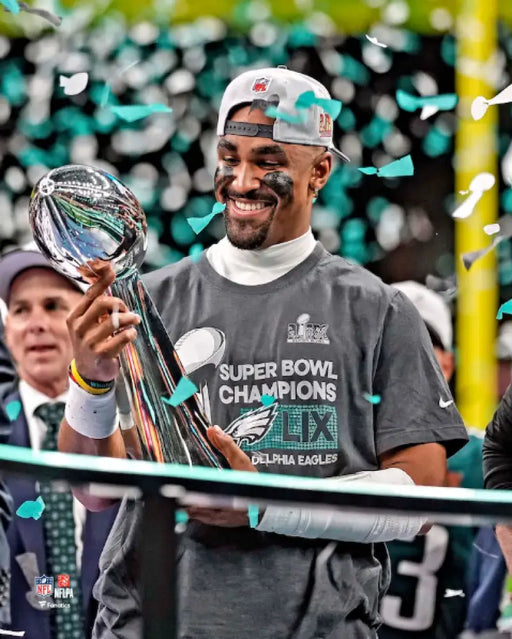 Jalen Hurts Super Bowl LIX Lombardi Trophy Philadelphia Eagles 8’’ x 10’’ Football Photo Unframed Football Photos