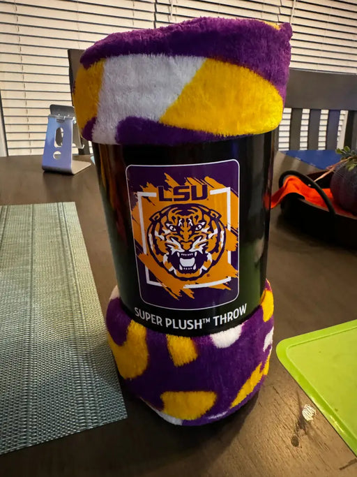 LSU Tigers Blanket 46x60 Micro Raschel Dimensional Design Rolled Blanket