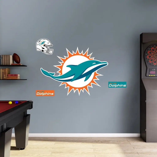 Miami Dolphins - RealBig Logo Collection - Official NFL - Reusable Vinyl Wall Decals LARGE Logo +4 Decals (50’’W x