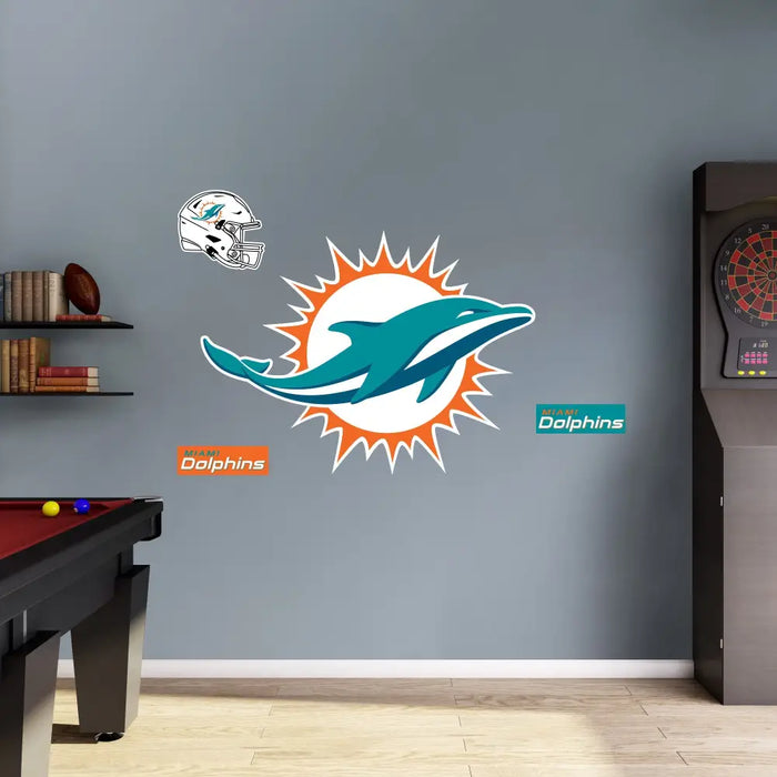 Miami Dolphins - RealBig Logo Collection - Official NFL - Reusable Vinyl Wall Decals LARGE Logo +4 Decals (50’’W x