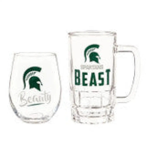 Michigan State Spartans Drink Set Boxed 17oz Stemless Wine and 16oz Tankard Sports Collectibles