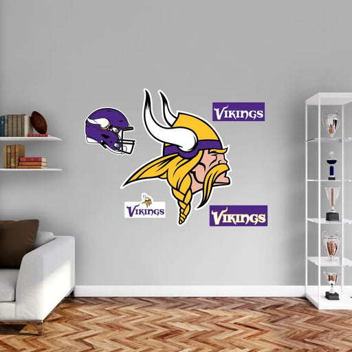 Minnesota Vikings - RealBig Logo Collection - Official NFL - Reusable Vinyl Wall Decals LARGE Logo +4 Decals (38’’W x