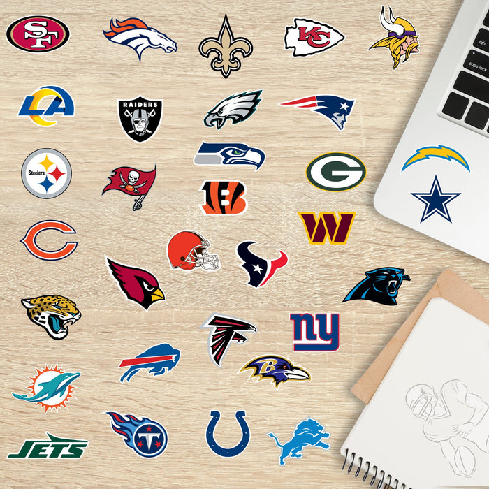 NFL Team Logos - 32 Logo Minis (Mixed Sizes) - Official NFL - Reusable Vinyl Decals