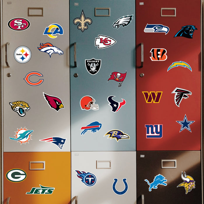 NFL Team Logos - 32 Logo Minis (Mixed Sizes) - Official NFL - Reusable Vinyl Decals