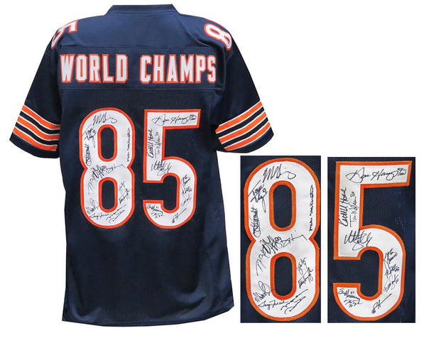 1985 Bears Team Signed Navy Custom Football Jersey (22 Sigs) W/ Schwartz COA