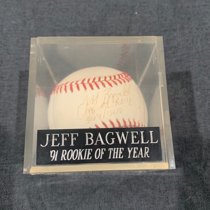 Jeff Bagwell Autographed Signed Baseball Incription 1991  N.L. Rookie of Year 264/1500 w/ Name Plate & Baseball Case